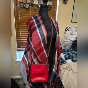 (B) Italian Leather Bag Vera Pelle Red Leather Crossbody. Comes In Dust Bag